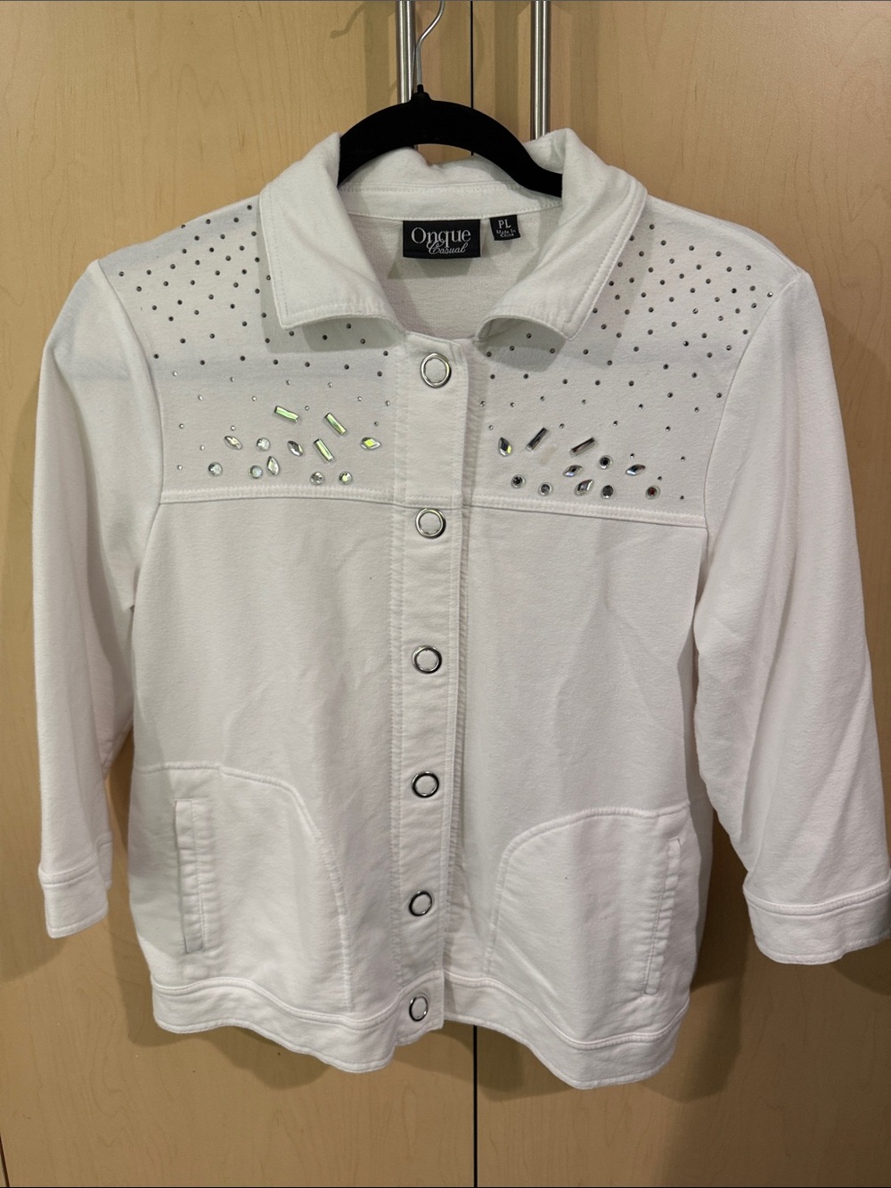 White Studded Button-Front Jean Jacket